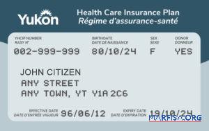 Printable Canada Yukon health care insurance card example